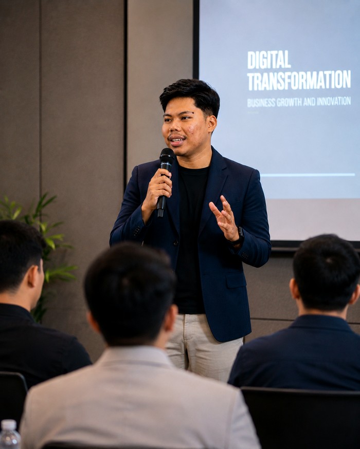Morry Chrismasias speaking and presenting on digital transformation